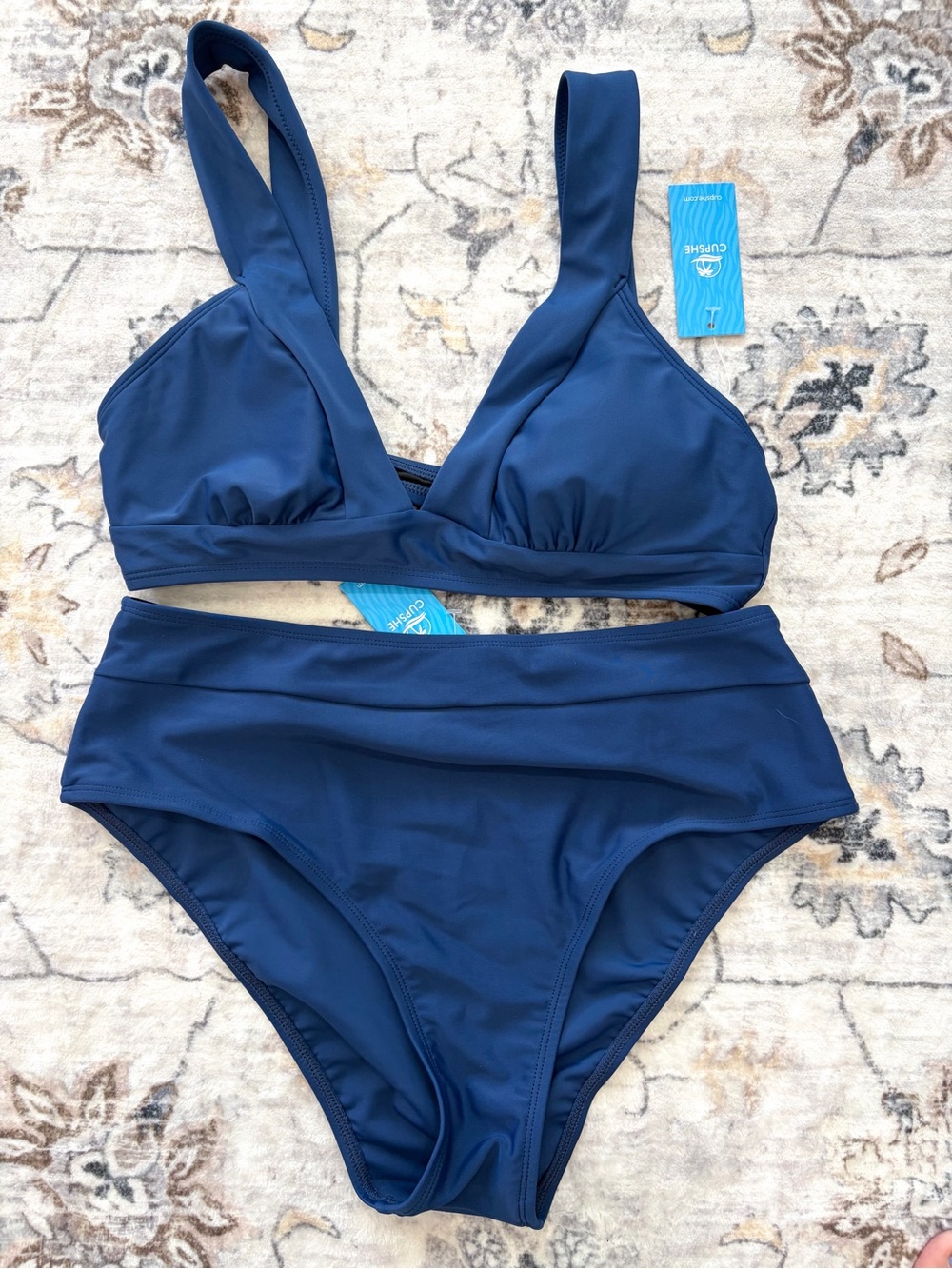 Cupshe Deep Navy V-Neck High-Waist Bikini Set